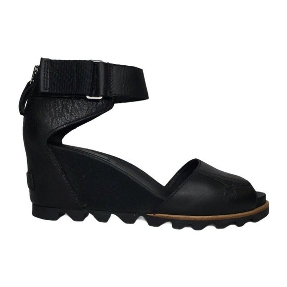 Sorel Shoes - Sorel Joanie Wedge Sandals Black Leather Open Toe